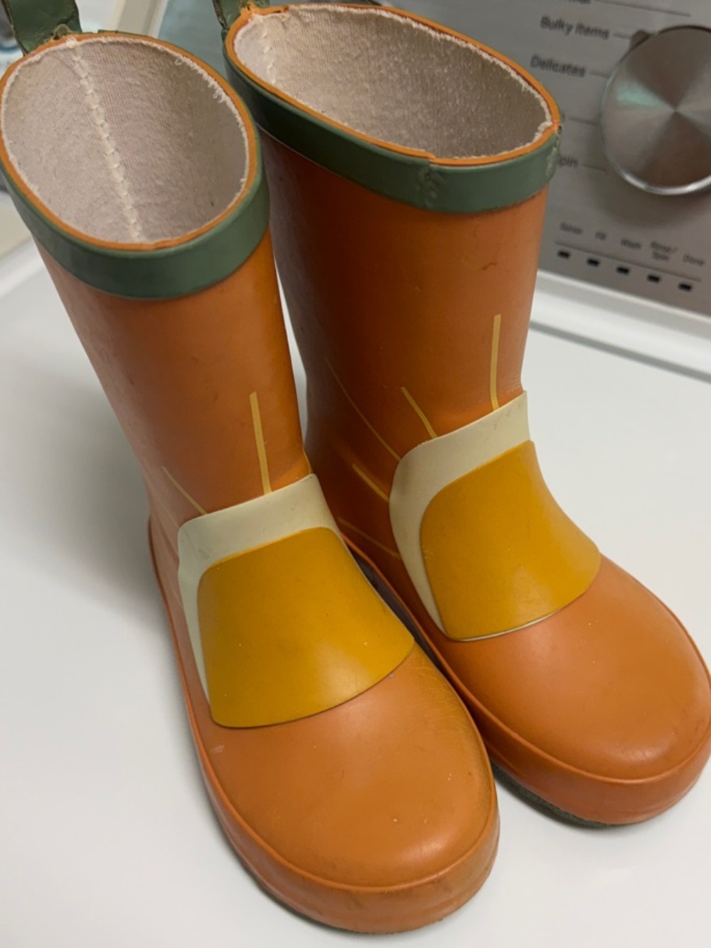Kids Orange (terracotta)Rain Boots with green accent